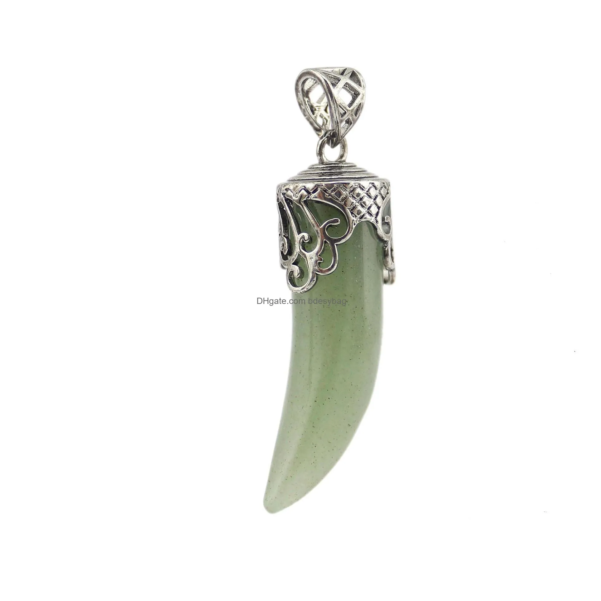 natural crystal gem wolf tooth pendant pepper shape gemstone collectibles carved necklace handmade charm