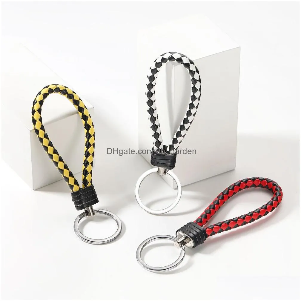 fashion braided leather rope handmade keychain leather key chain ring holder for car keyrings men women keychains