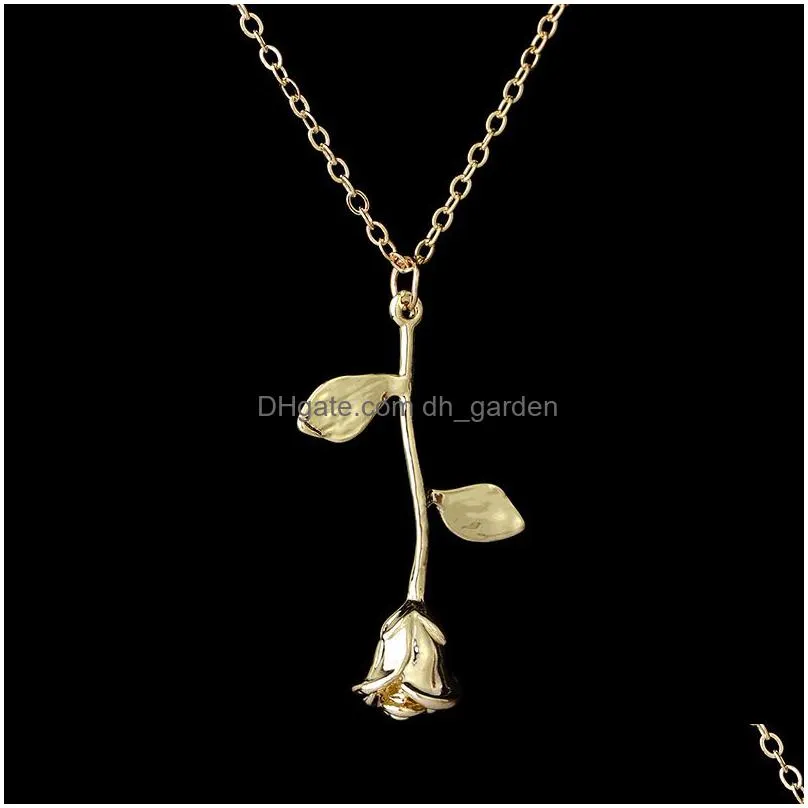 womens necklace handmade 14k gold vivid 3d rose pendant gold exquisite chain jewelry three colors gift box packaging