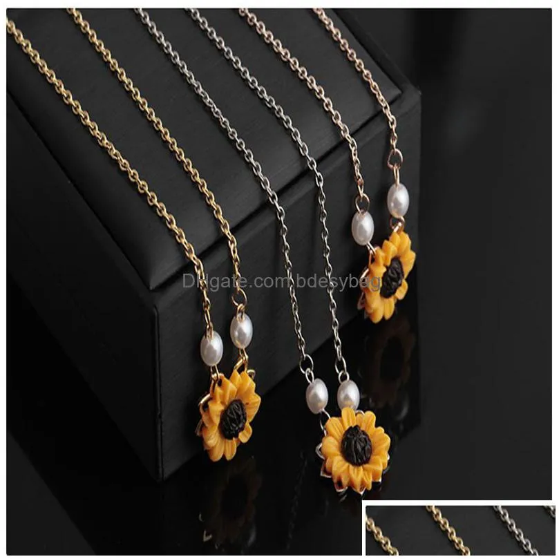 sunflower pendant necklace gold choker necklaces pearl neck chain fashion personalized accessory jewelry for women and girls