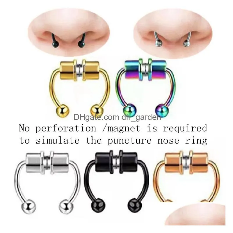 nose ring horseshoe hoop false n ose rings stud magnetic diaphragm stainless steel artificial non perforated clip type colorful