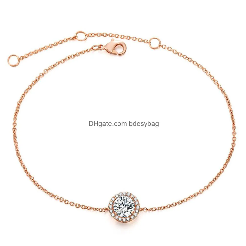 womens round zircon bracelet silver thin chain bridesmaid bride wrist jewelry