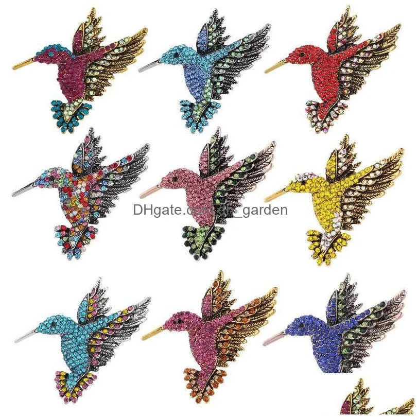 antique tone bird brooches pins hummingbird multi color austrian crystal pin brooch jewelry rhinestone animal brooches clip for women men girl