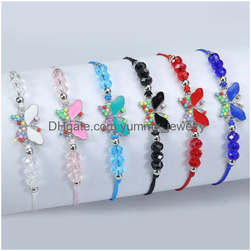 12pc/set multicolored butterfly bracelet bohemian crystal beads hand rope girls party accessories