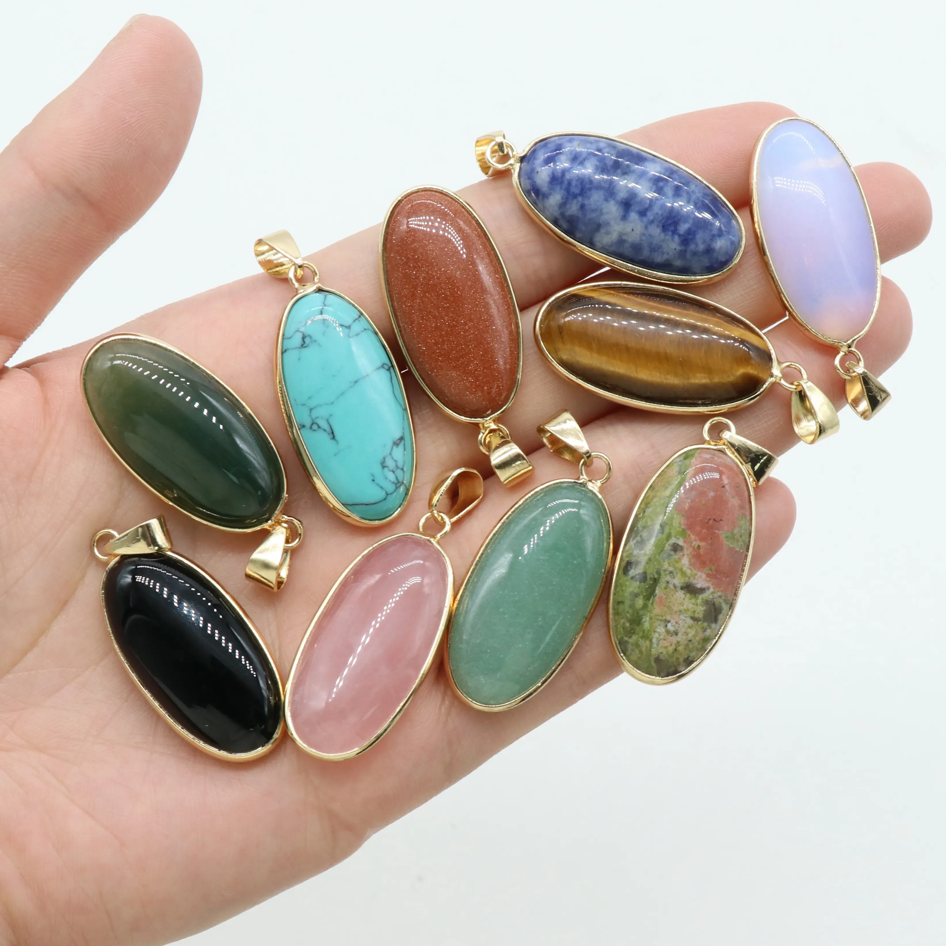 natural stone pendants waterdrop shape mixed stone agate tiger eye chakra healing stones charms for jewelry making necklace bracelet