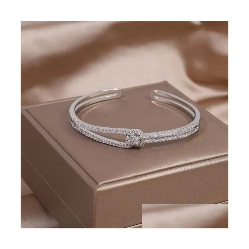 14k real gold plating exquisite luxury full zircon knot bracelet elegant womens wedding party opening adjustable bracelet