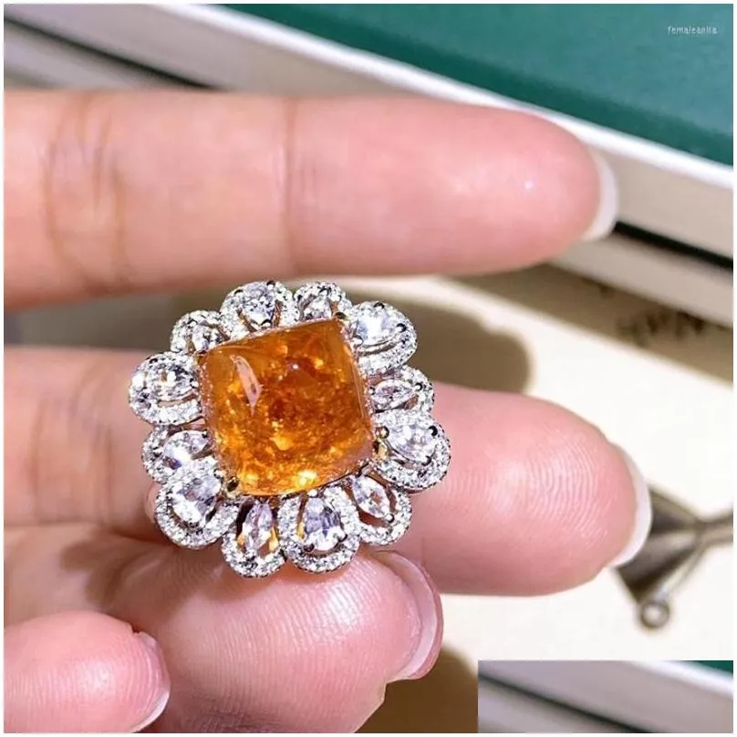 wedding rings ruzzallati 2022 for women big square cut orange zircon stone ring female promise retro fashion jewelry