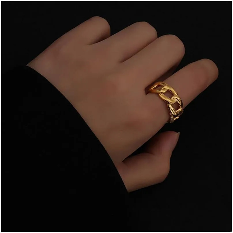 gold color textured chain rings curb link geometric rings for women minimalist open stacking rings adjustable 