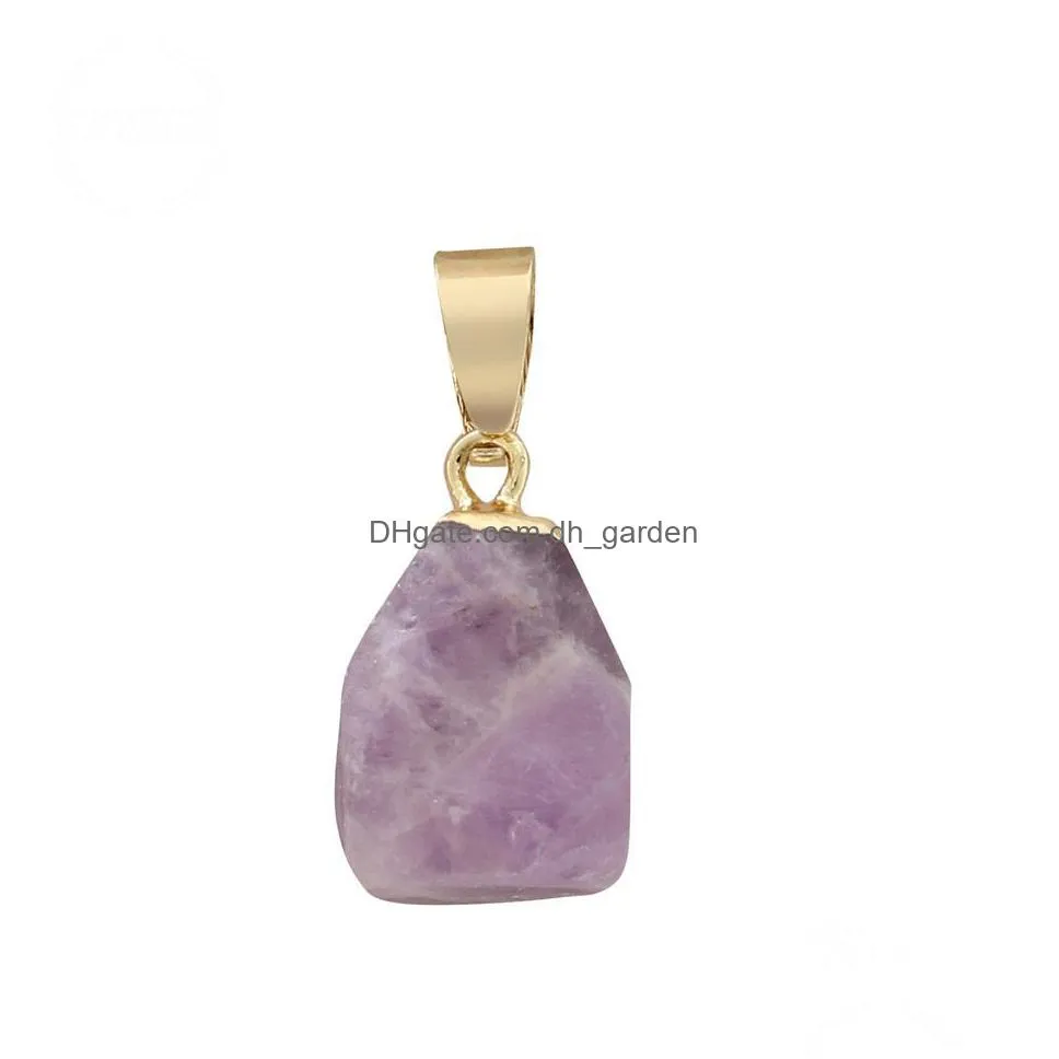 reiki healing crystal stone pendant necklace irregular natural raw amethyst gemstone necklaces for womens