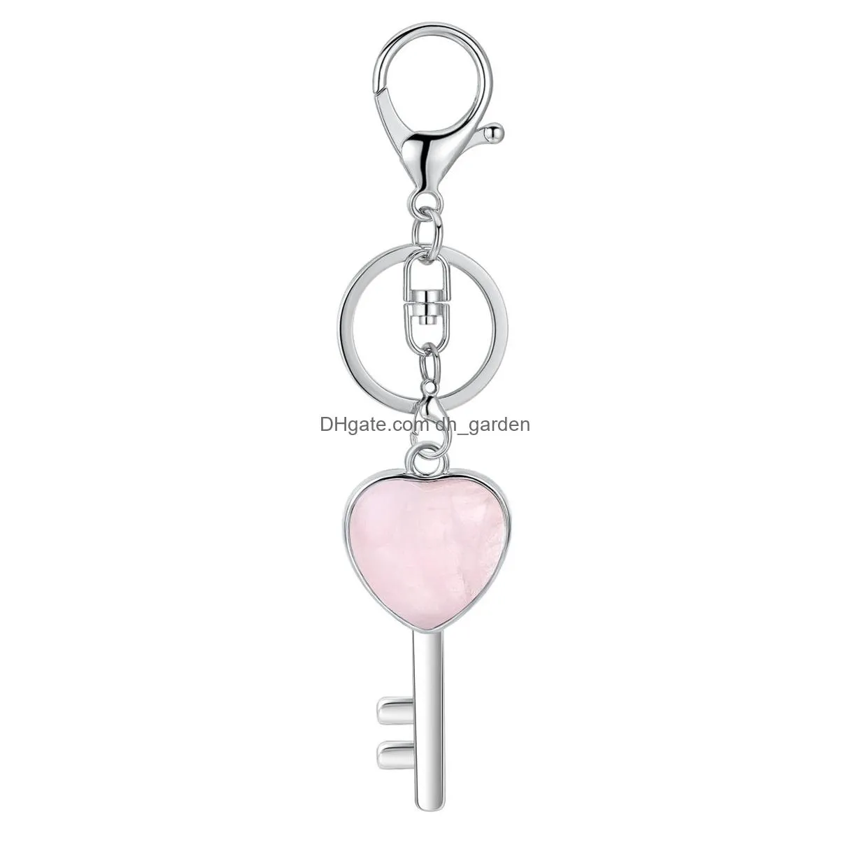 women key shape pendant keychain for bag car natural love heart gemstone lucy lock crystal men healing chakra cute keyring