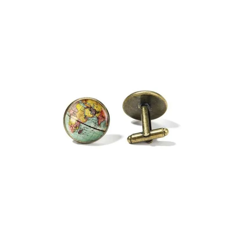 songda vintage earth world map cufflinks globe planet art p o crystal glass dome shirt cuff links for men personalized gemelos