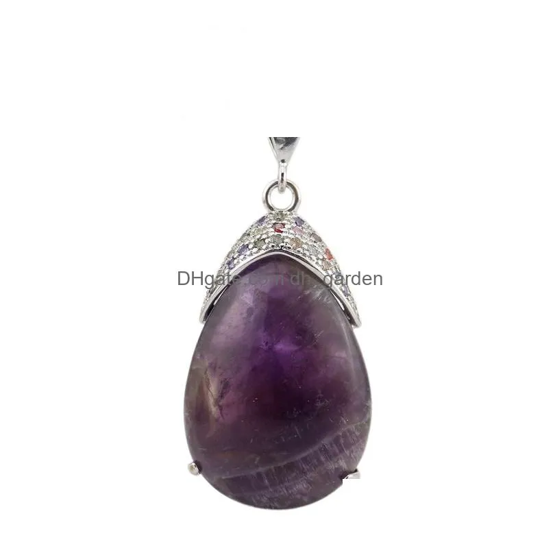 natural teardrop quartz crystal stone inlaid with colorful zircon pendant water drop therapy chakra jewelry