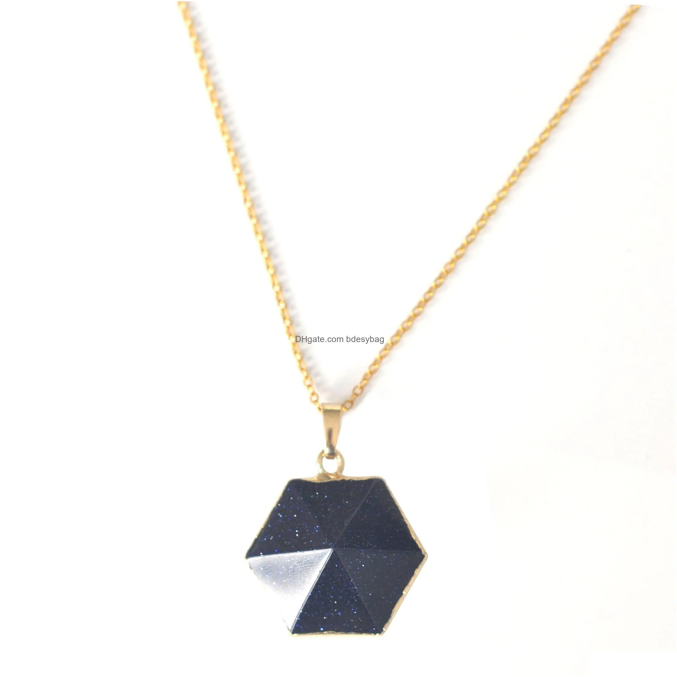hexagonal pyramid crystal necklace pendant necklaces charm luminous alloy stone in the dark gift for girls and woman