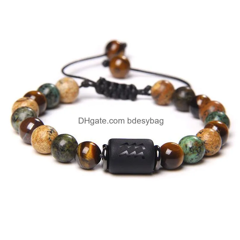 natural stone chakras bead bracelet men zodiac sign african pinestone weaving bracelet for women men jewelry