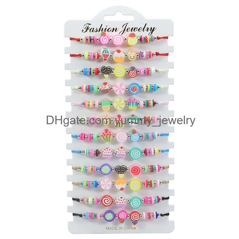 12pc/set hand adjustable braided bracelet set color woven bracelet youth candy fruit ls beads party girls boys