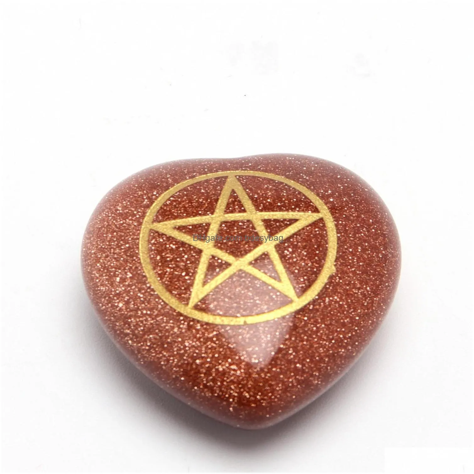 natural stone heart shape pendant with pentagram kore symbol of earth goddess in ancient egyptian culture for men and women