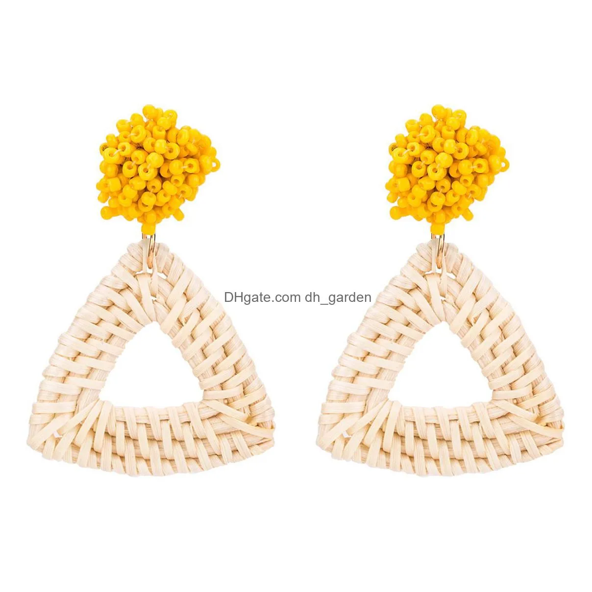 rattan earrings straw wicker woven pendant earrings triangle ladies girls light handmade ball