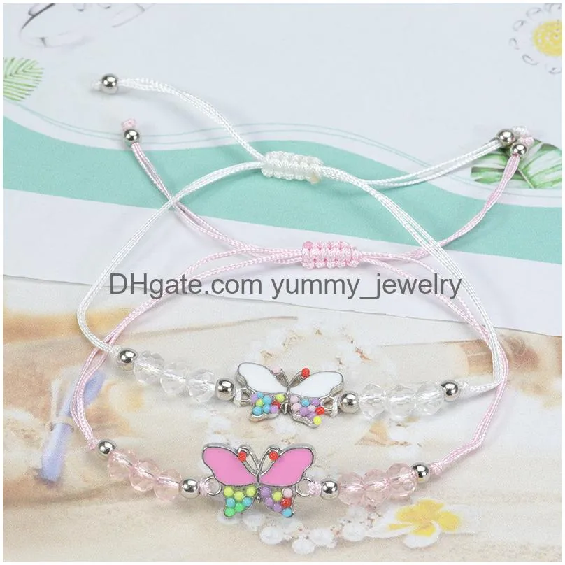 12pc/set multicolored butterfly bracelet bohemian crystal beads hand rope girls party accessories