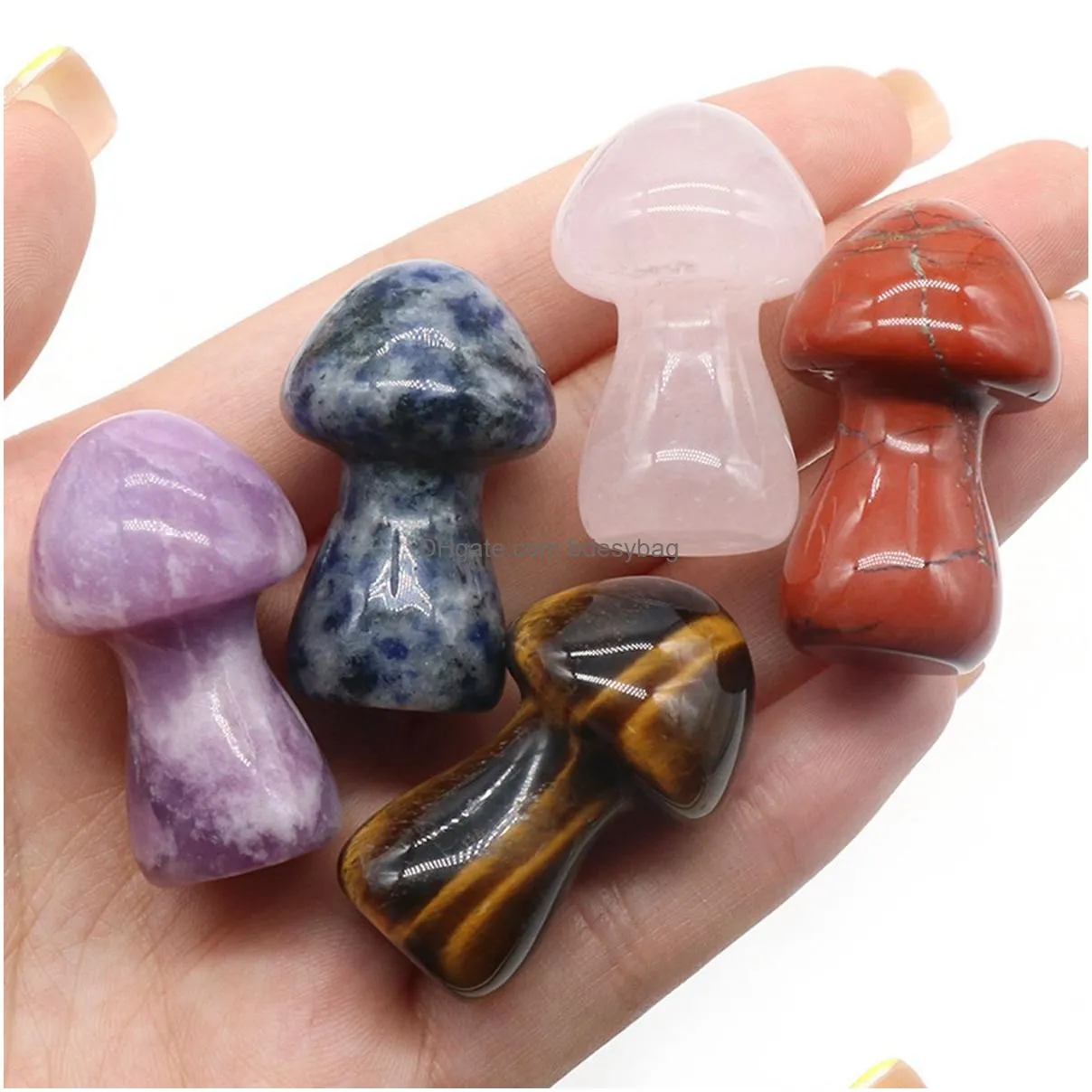 35mm natural 7 chakra gemstone mushroom shape figurine carved crystal plant statue healing hand carved stone for decoration