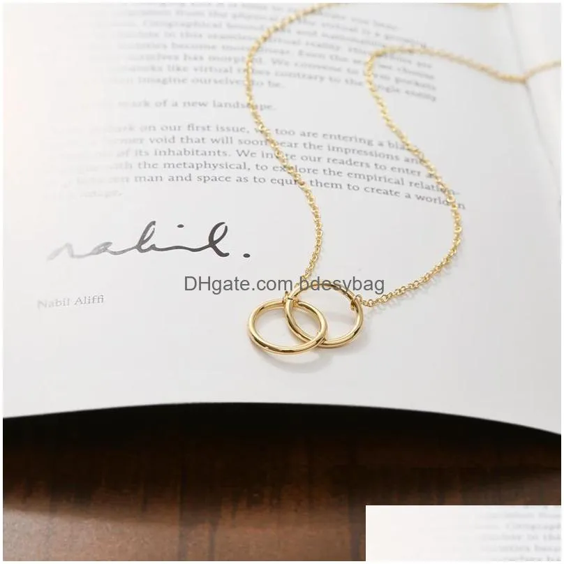 double circle simple geometric necklace gold silver double ring alloy pendant stainless steel ladies jewelry gift