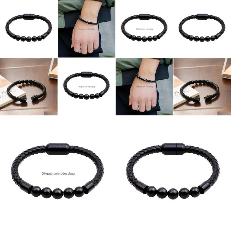 chakra lava rock leather bracelet cowhide braided mens bracelet healing balancing genuine leather bracelets with magneticclasp