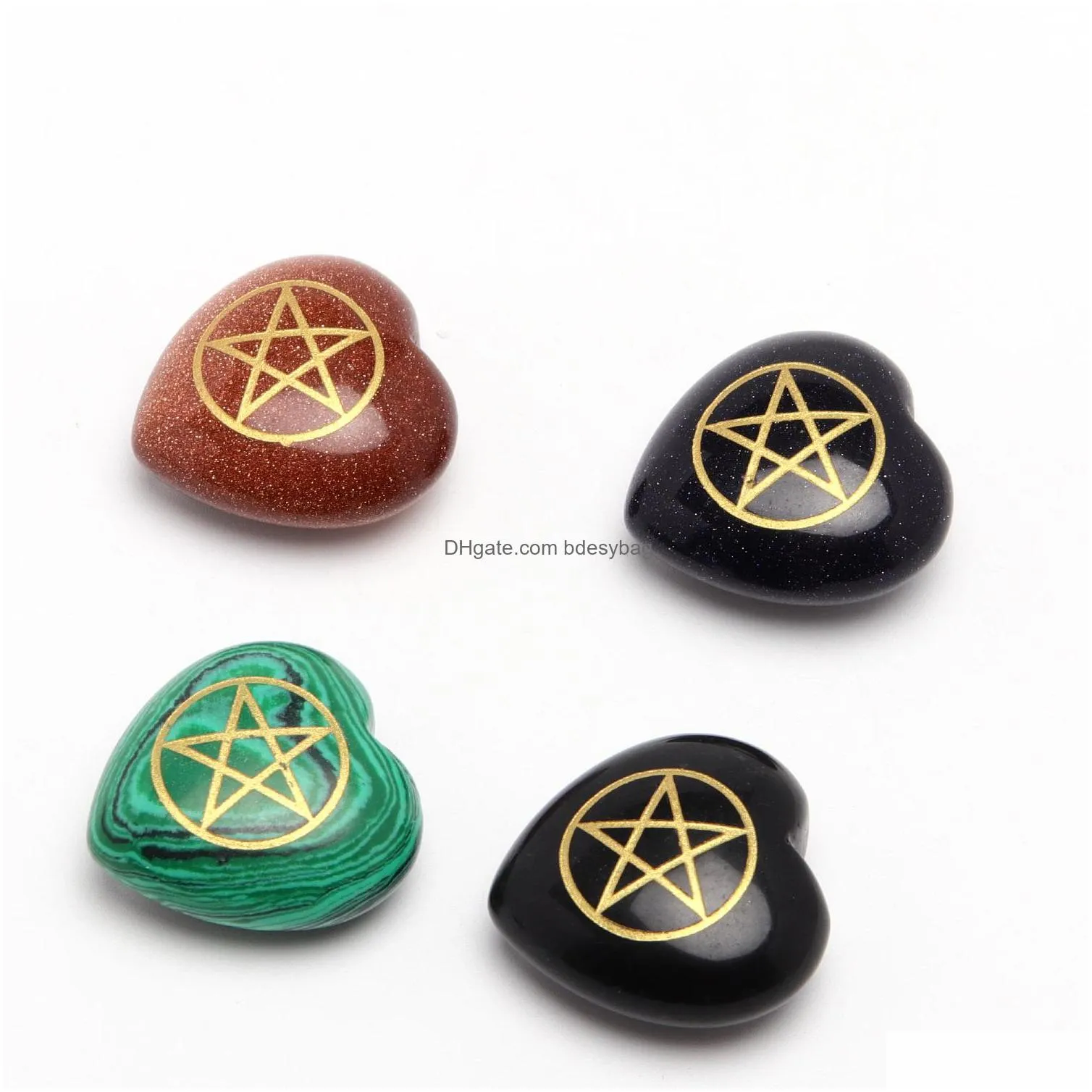 natural stone heart shape pendant with pentagram kore symbol of earth goddess in ancient egyptian culture for men and women