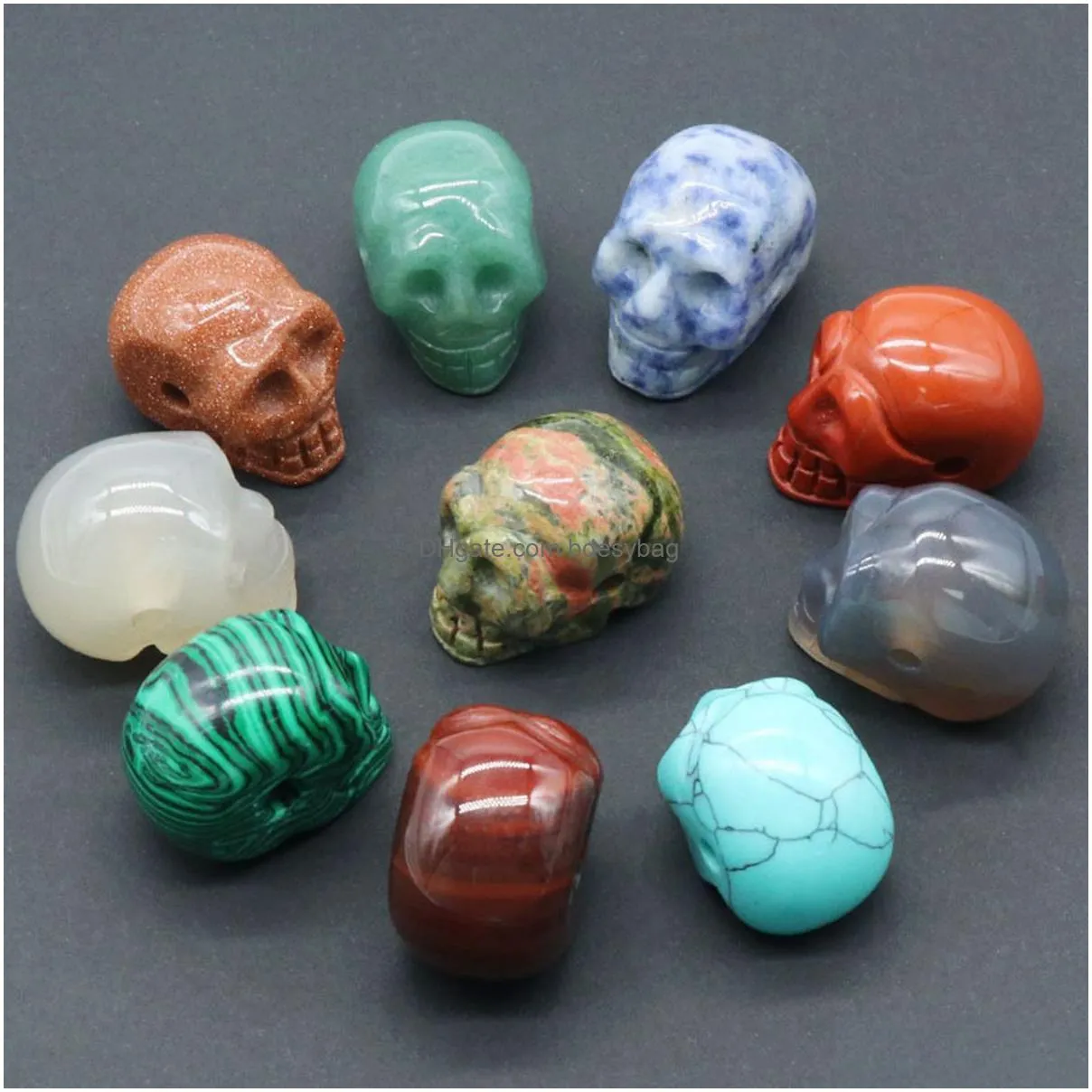 23mm natural malachite stone hand carved crystal gemstone human skull head carving sculpture