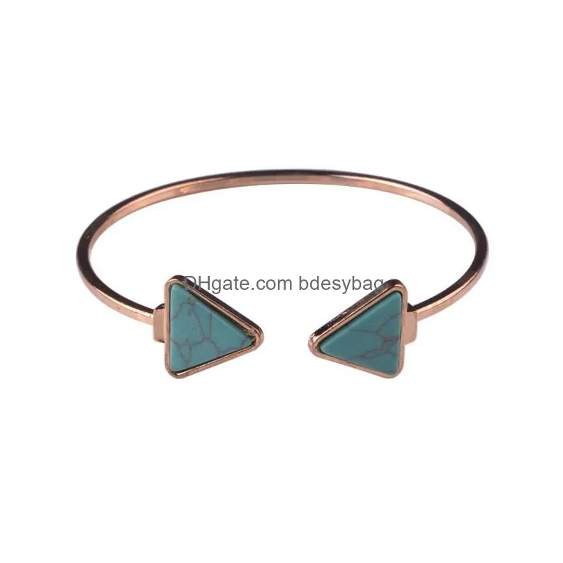 fashion green white geometric triangle open cuff punk bracelet bracelet marble stone bracelet