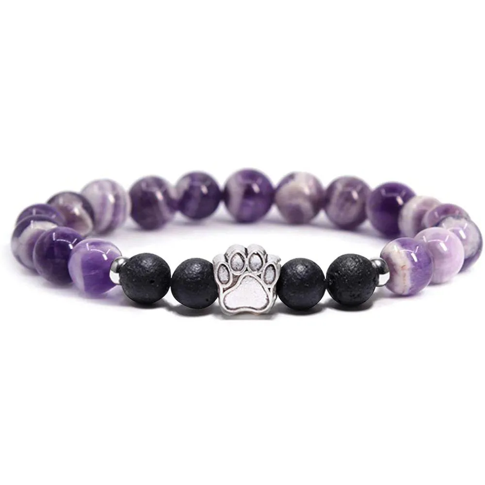 lava stone bead dog paw bracelet healing energy natural amethyst aromatherapy diffuser stretch elastic yoga beaded bracelet