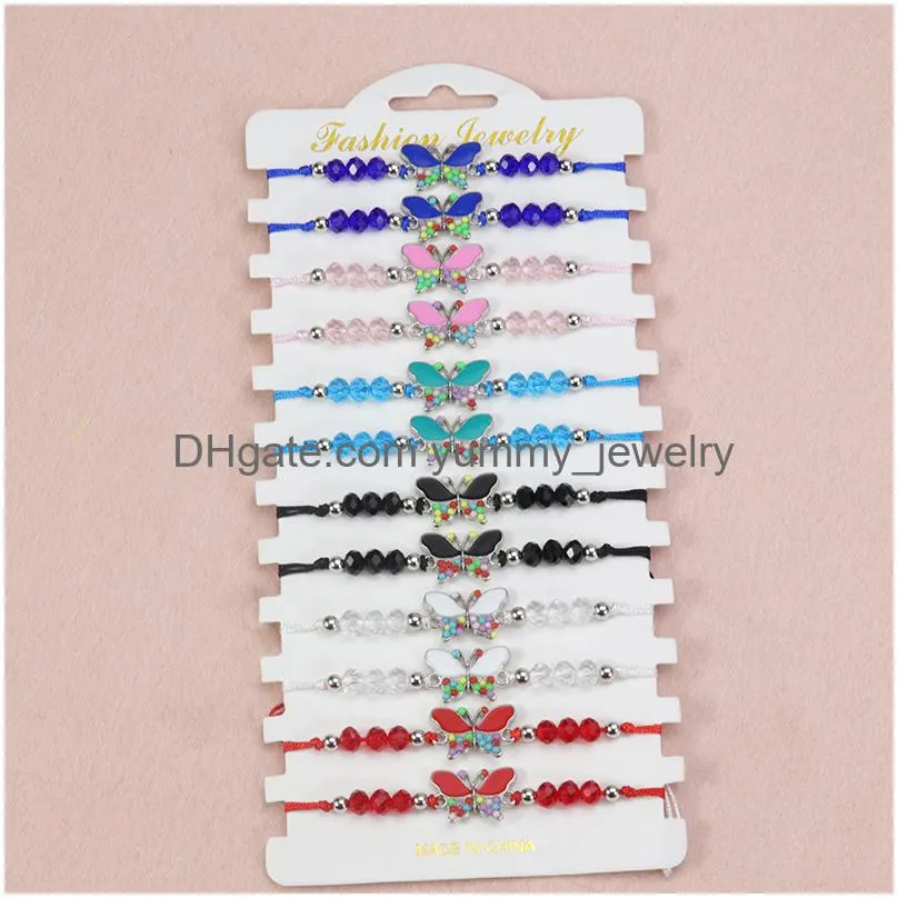 12pc/set multicolored butterfly bracelet bohemian crystal beads hand rope girls party accessories