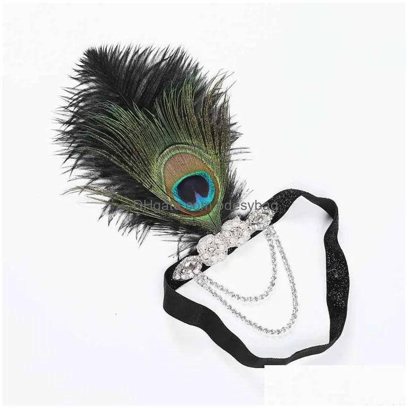 art deco 20th century peacock feather headdress gatsby feather headband