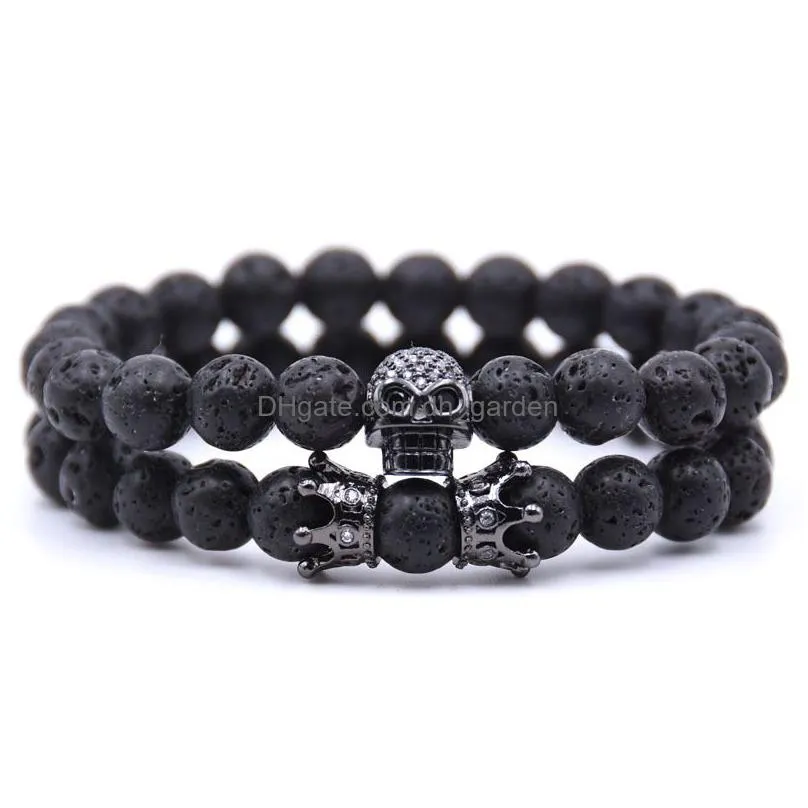 king crown beaded strands black onyx matte bracelet 8mm beads natural stone chakra collection reiki gift for men women