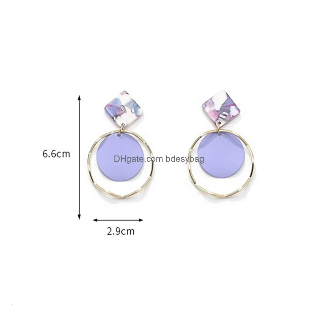 geometric round dangle earring charm fashion boho candy colored drop earrings simple circle statement shining jewelry gift