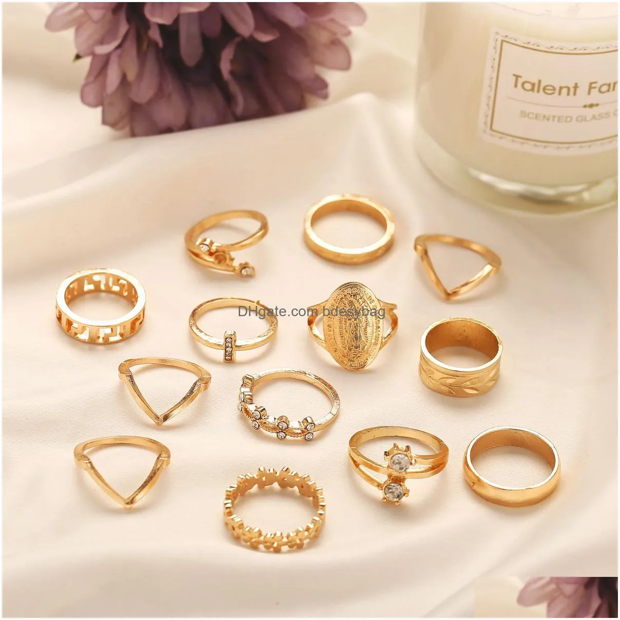 boho gold ring set joint knuckle carved finger rings stylish hand accessories metal alloy jewelry for women and girls sr0078