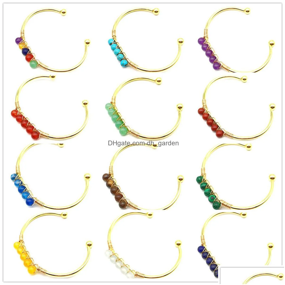 6mm round gemstone cuff bracelet for women girls handmade gold wire woven lift of tree healing chakra crystal friendship bangle charms