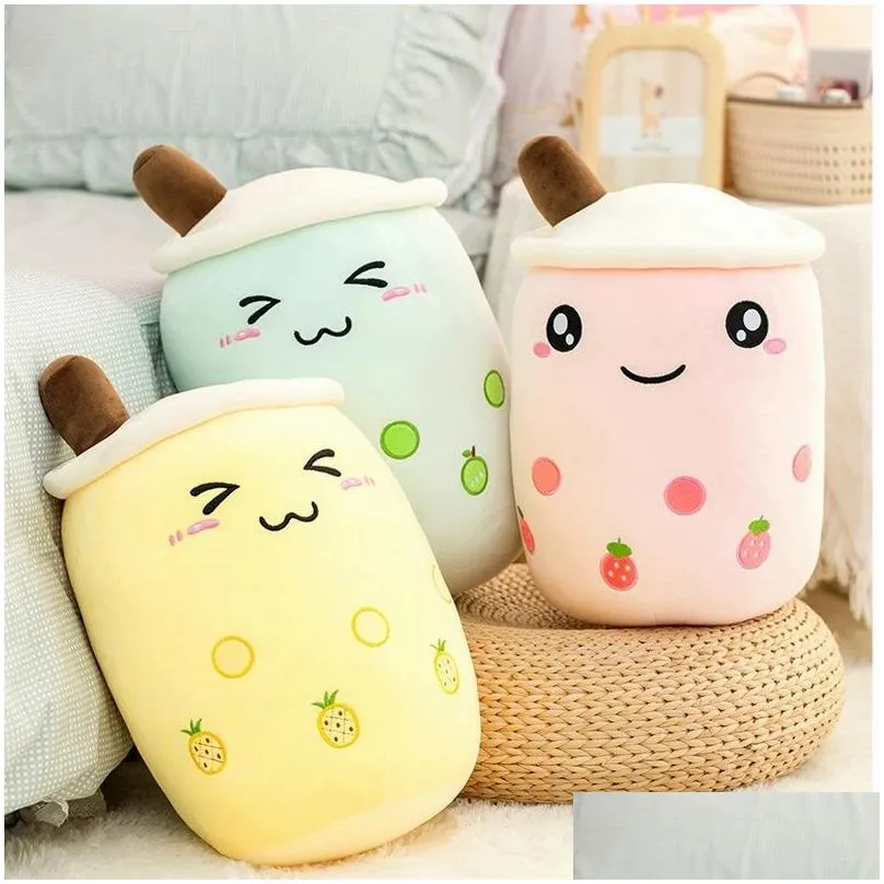 cute boba milk tea plushie toy soft stuffed  pink strawberry taste milks teas hug pillow balls bubo tea cup cushion
