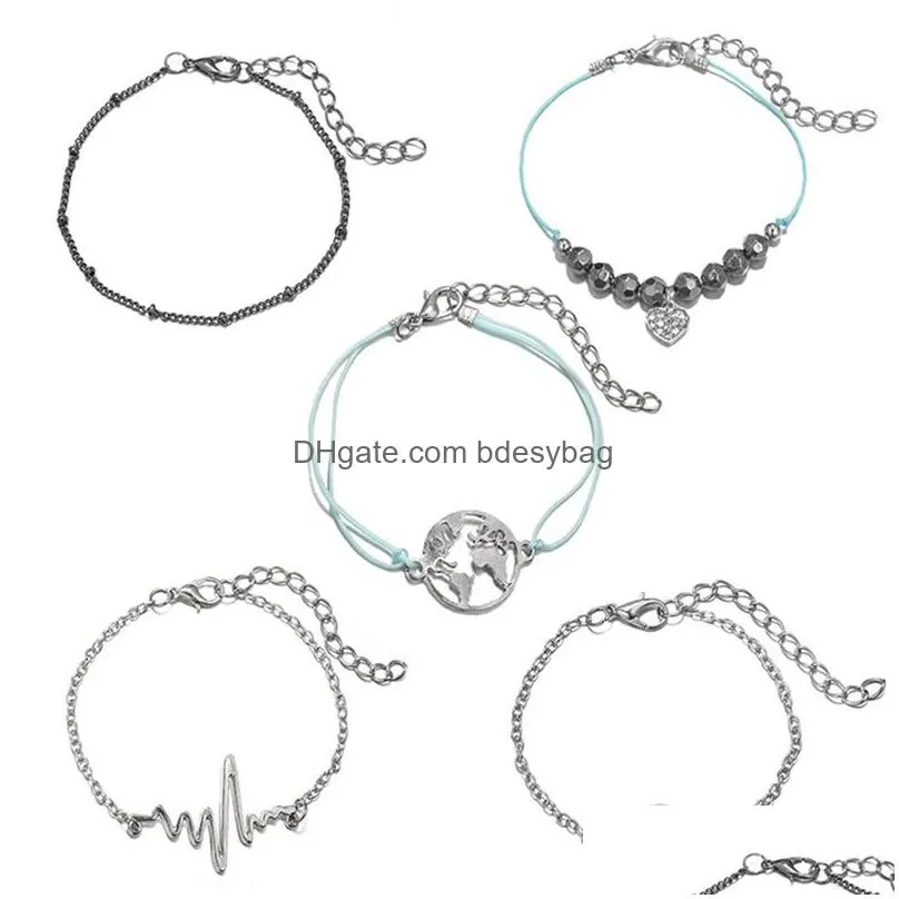 5pcs geometric hollow electric map conch combination layered bracelet set beaded bracelet multiple stackable bracelet jewelry