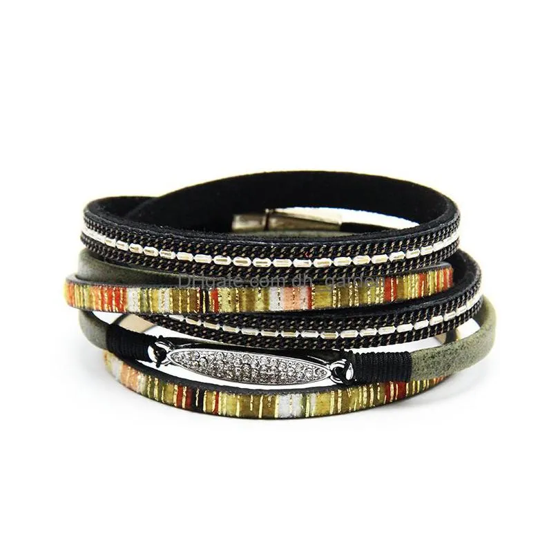 multilayer leather wrap bracelet for women girl multi layer wrapped wristbands boho wide braided straps bangle bracelet magnetic clasp