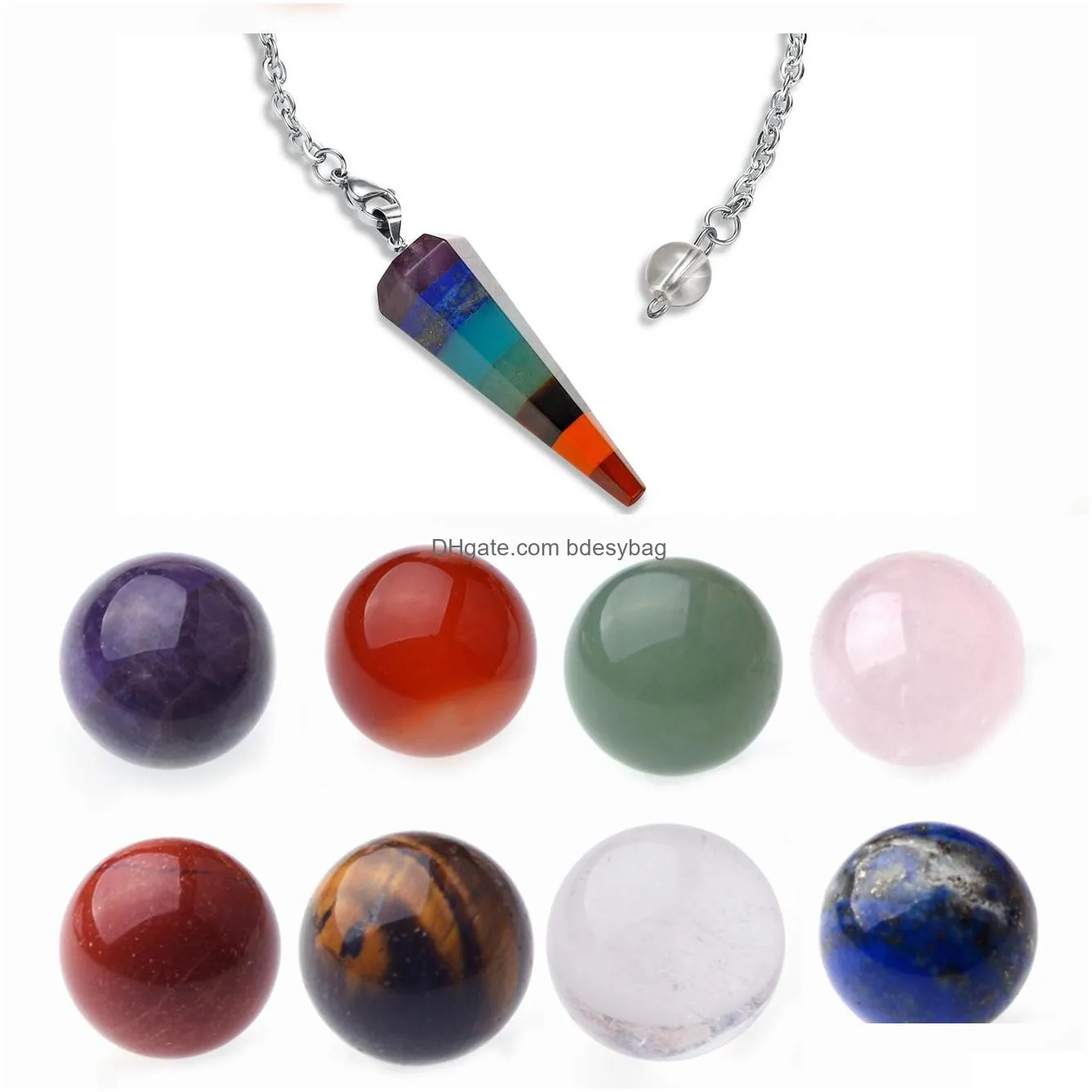 7 chakra stone bracelet gift box friends 7 chakra stone spheres collection women men healing yoga quartz crystal pendant necklace