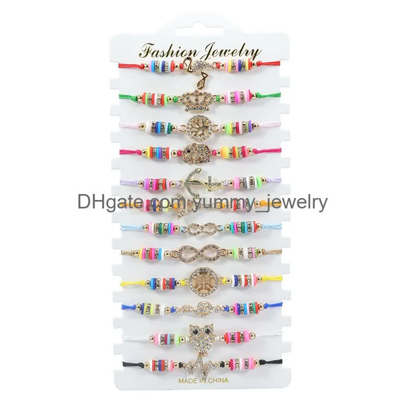 12pc/set tree of life evil eye beads anklet bracelets crystal fatima hand adjustable braided bracelet set for women