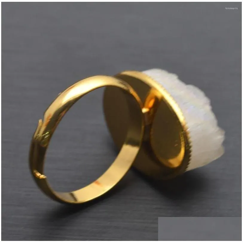 wedding rings natural crystal druzy finger ring charm exaggerated gold plating minerals geode gem stone oval for women