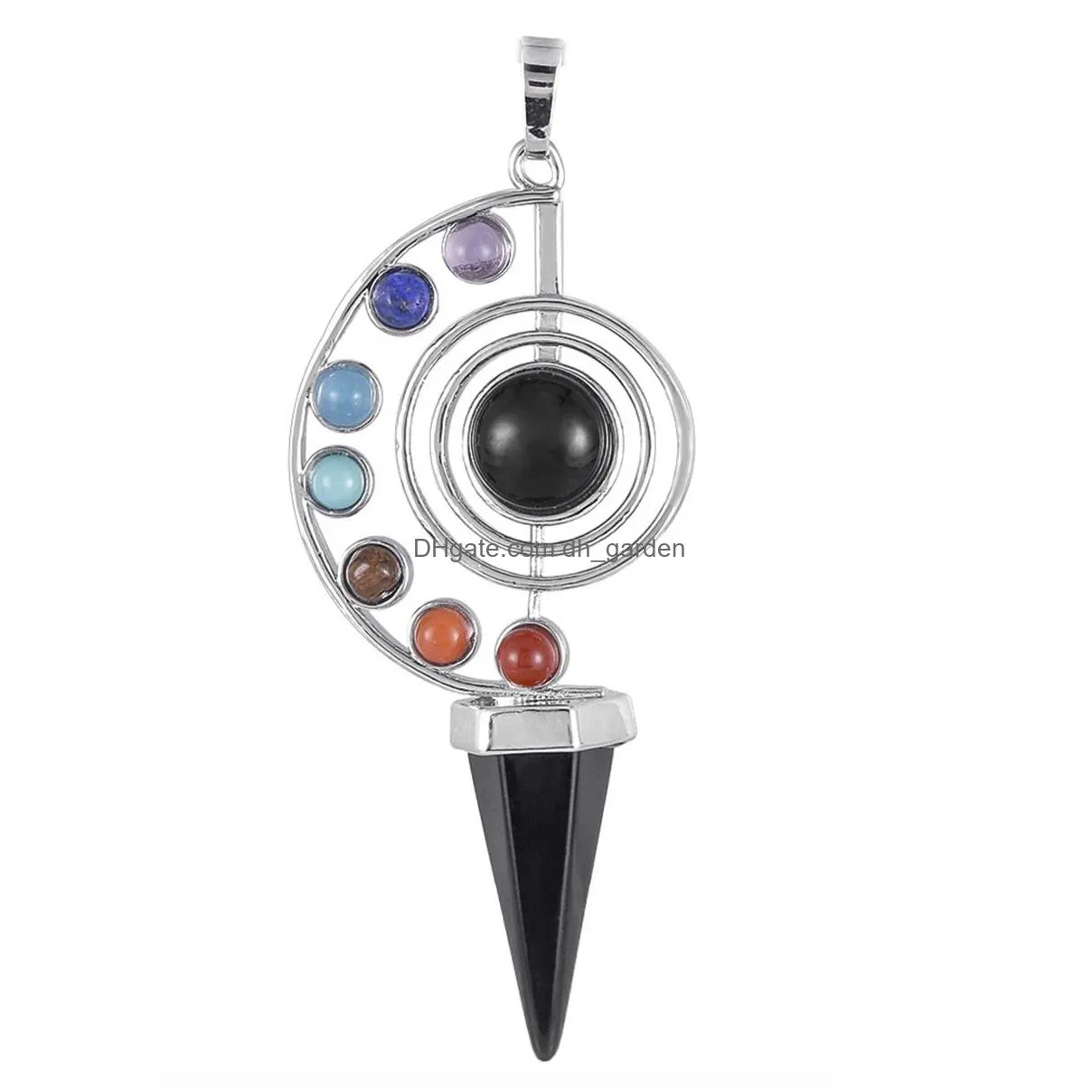 natural stone pendulum crystal yoga 7 chakra spiral hexagonal cone pendant amethyst reiki healing pendulum jewelry