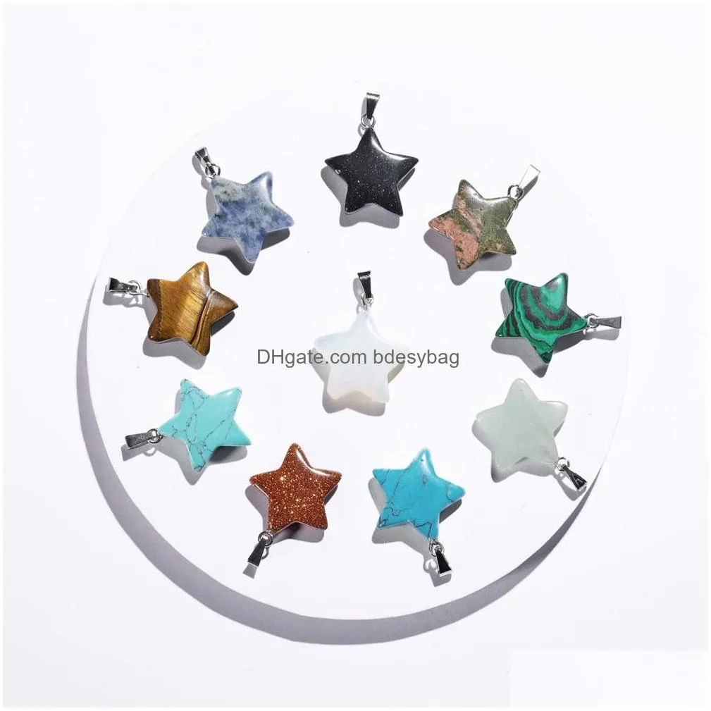 qimoshi natural healing crystal stone star pendant necklace reiki solar quartz pendants jewelry for womens mens 18inch leather