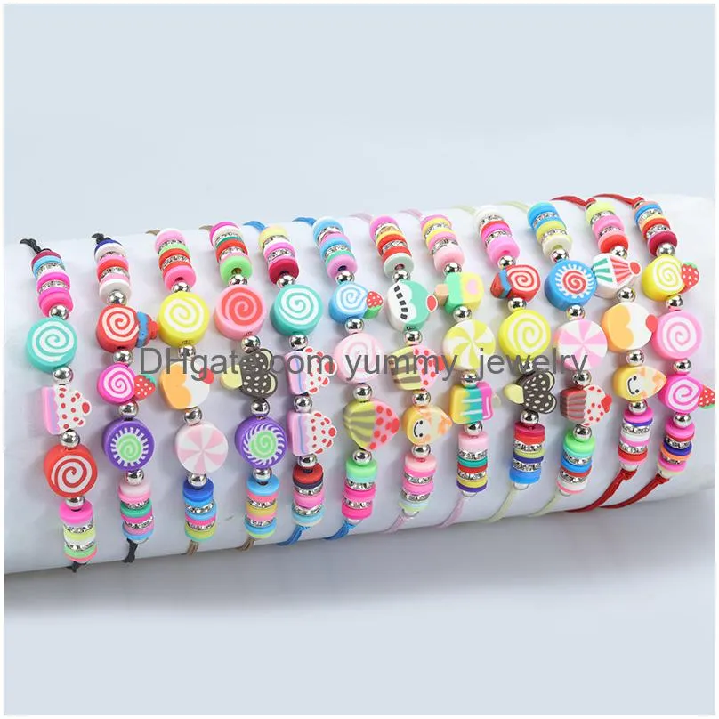 12pc/set hand adjustable braided bracelet set color woven bracelet youth candy fruit ls beads party girls boys