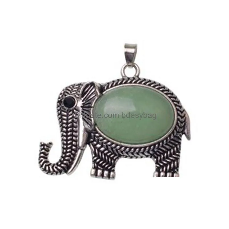 elephant gemstone jewelry pendant silver plated cute necklace men and women simple 12pcs