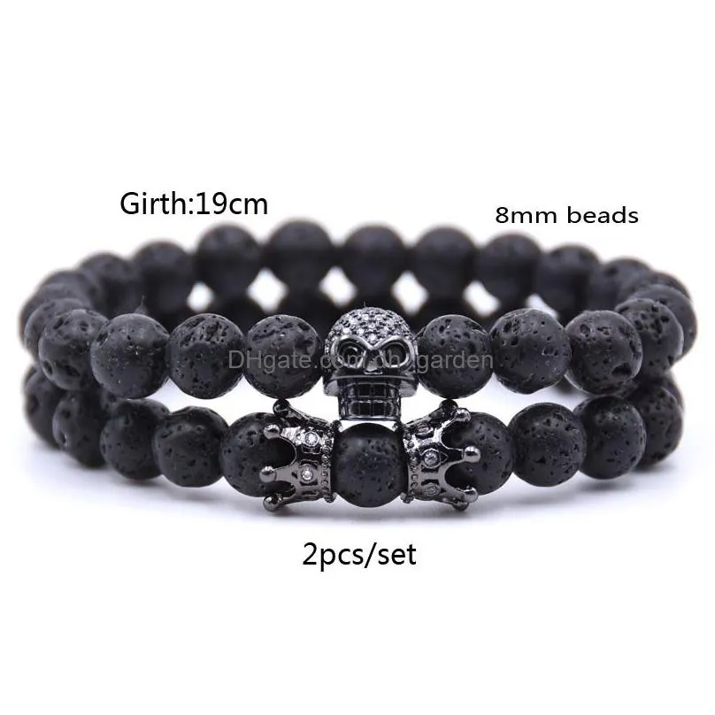 king crown beaded strands black onyx matte bracelet 8mm beads natural stone chakra collection reiki gift for men women