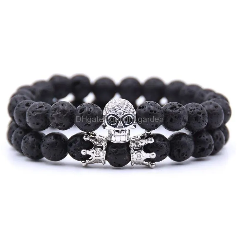 king crown beaded strands black onyx matte bracelet 8mm beads natural stone chakra collection reiki gift for men women