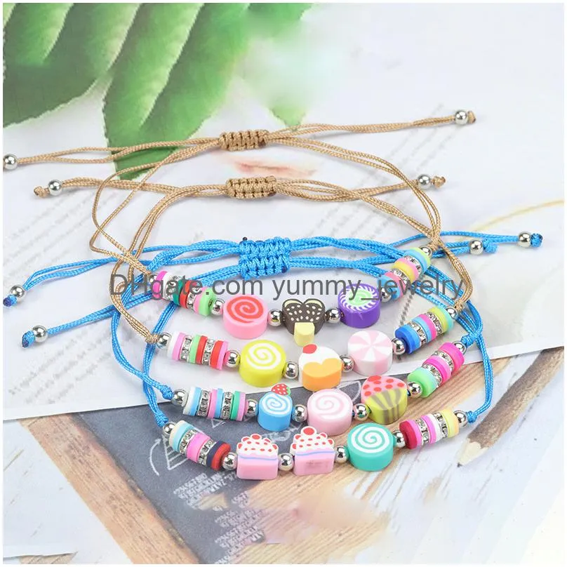 12pc/set hand adjustable braided bracelet set color woven bracelet youth candy fruit ls beads party girls boys