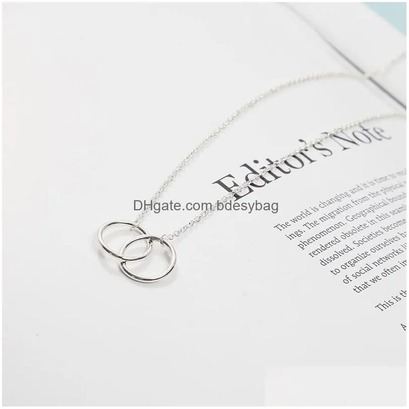 double circle simple geometric necklace gold silver double ring alloy pendant stainless steel ladies jewelry gift