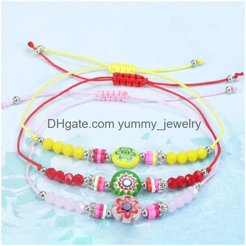 12pc/set glass crystal beads bracelet sunflower hand wind string adjustable braided bracelet set